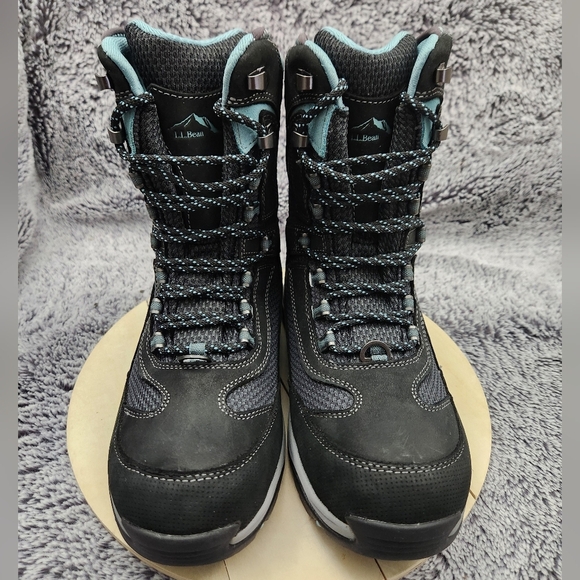 L.L. Bean Womens Tek 2.0 Winter Boots 8.5 M Black Blue Suede/ Mesh Primaloft 8" - Picture 3 of 9